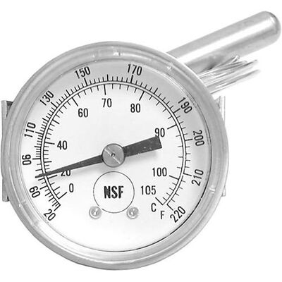 FWE T-METER H1 2" Dial Temperature Gauge U-Clamp Mount 20-220&deg;F 1/4" NPT