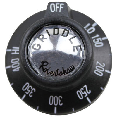 Cecilware M044A BJ Thermostat Knob, 1-15/16" DIA, OFF-LO-150-400F-HI, Mount 11/16" DIA, Position Notch up, 11/16" Long Protrusion