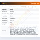 Southbend 1192770 Rotary Switch W/3/16" D-Stem, 6 Heat; 16A/250V