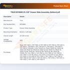 TRUE E874660 25-3/8"  Drawer Slide Assembly, Bottom/Left