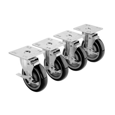 Krowne 28-107S Swivel Plate Caster Set W/Brakes 5" Diameter 4" X 4"