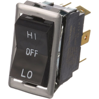 Blodgett BL6503 Black Rocker Switch DPDT HI-OFF-LO W/1/4" Tabs 7/8" X 1-1/2"