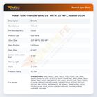 Hobart 12043 Oven Gas Valve, 3/8" MPT X 3/8" MPT, Rotation Off/On