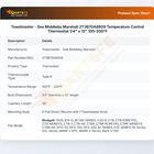 Toastmaster - See Middleby Marshall 2T3B70A8929 Temperature Control Thermostat 1/4" x 13" 100-200&deg;F