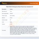 True 879473 Refrigerator Door Handle Kit Black Plastic 12"