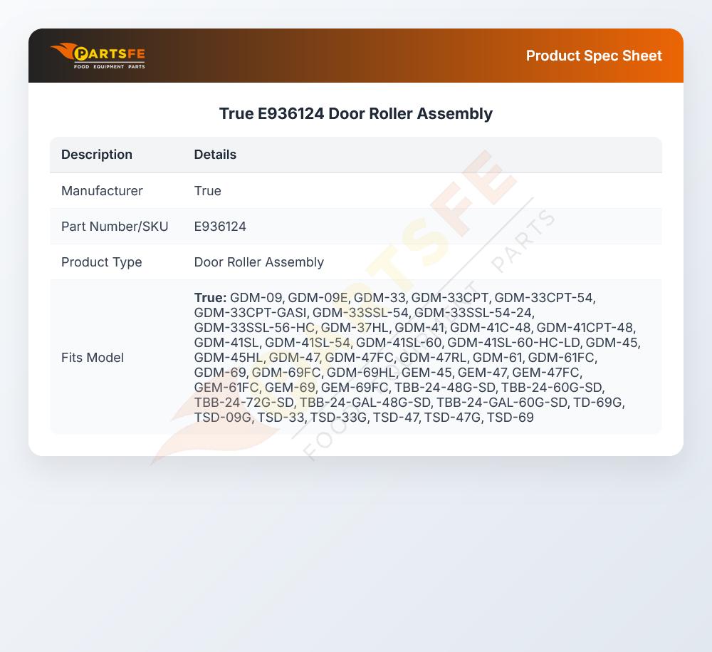 True E936124 Door Roller Assembly