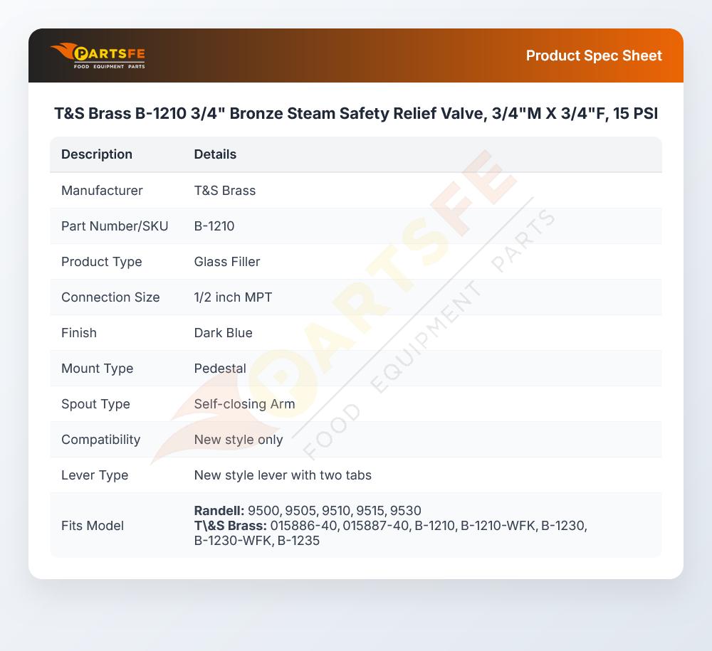 T&S Brass B-1210 Steam Safety Relief Valve 15 PSI 3/4" Male X 3/4" Female 3/4" Bronze