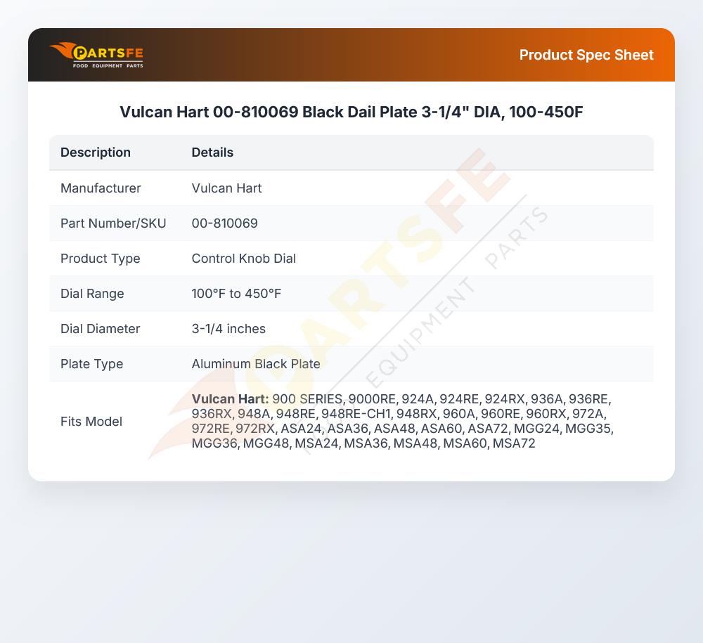 Vulcan Hart 00-810069 Black Dial Plate 3-1/4" DIA 100-450&deg;F