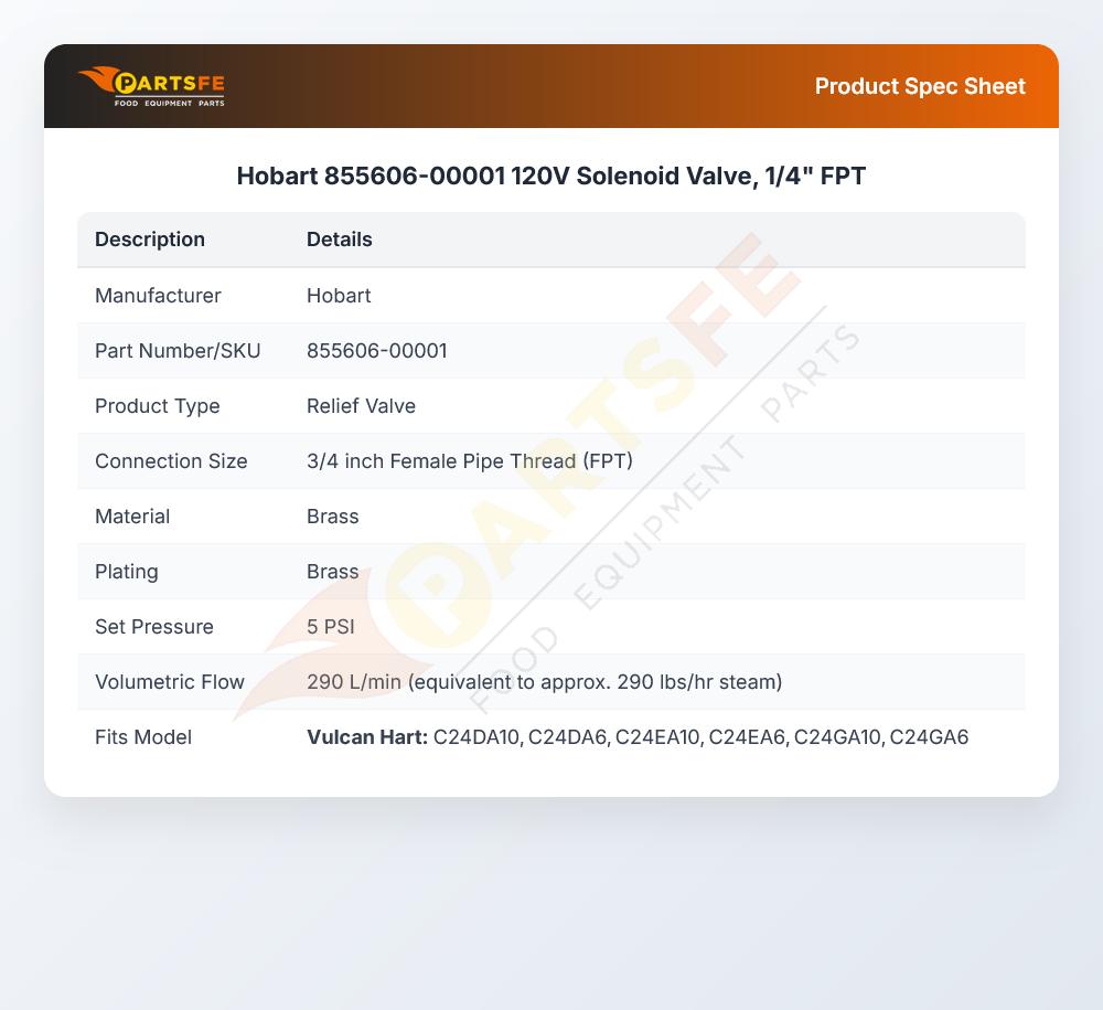 Hobart 855606-00001 120V Solenoid Valve, 1/4" FPT