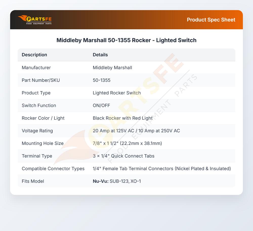 Middleby Marshall 50-1355 Rocker - Lighted Switch