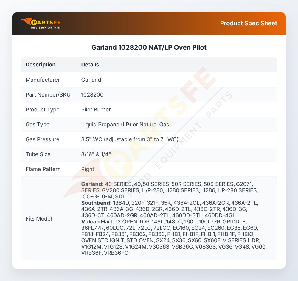Garland 1028200 NAT/LP Oven Pilot