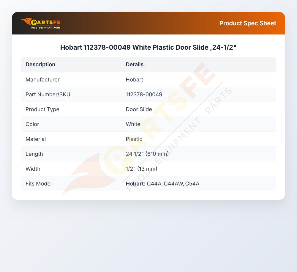 Hobart 112378-00049 White Plastic Door Slide ,24-1/2"