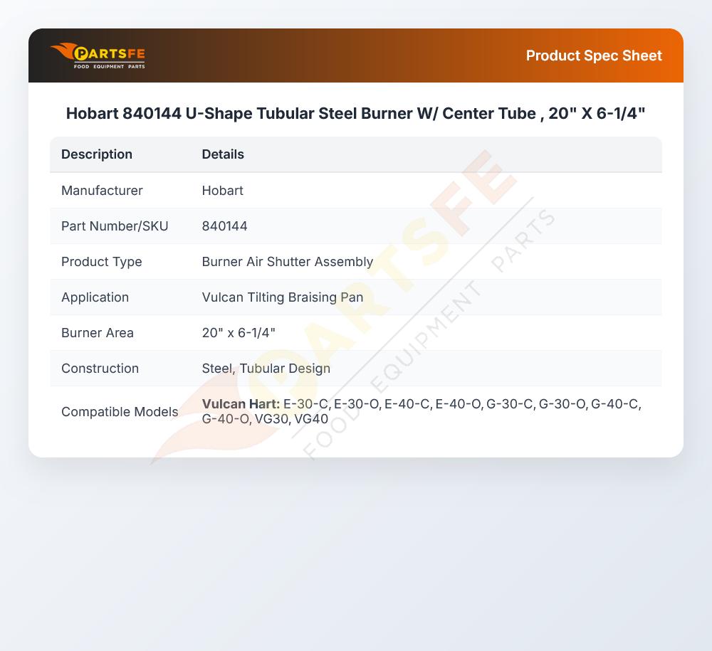 Hobart 840144 Burner Air Shutter Assembly