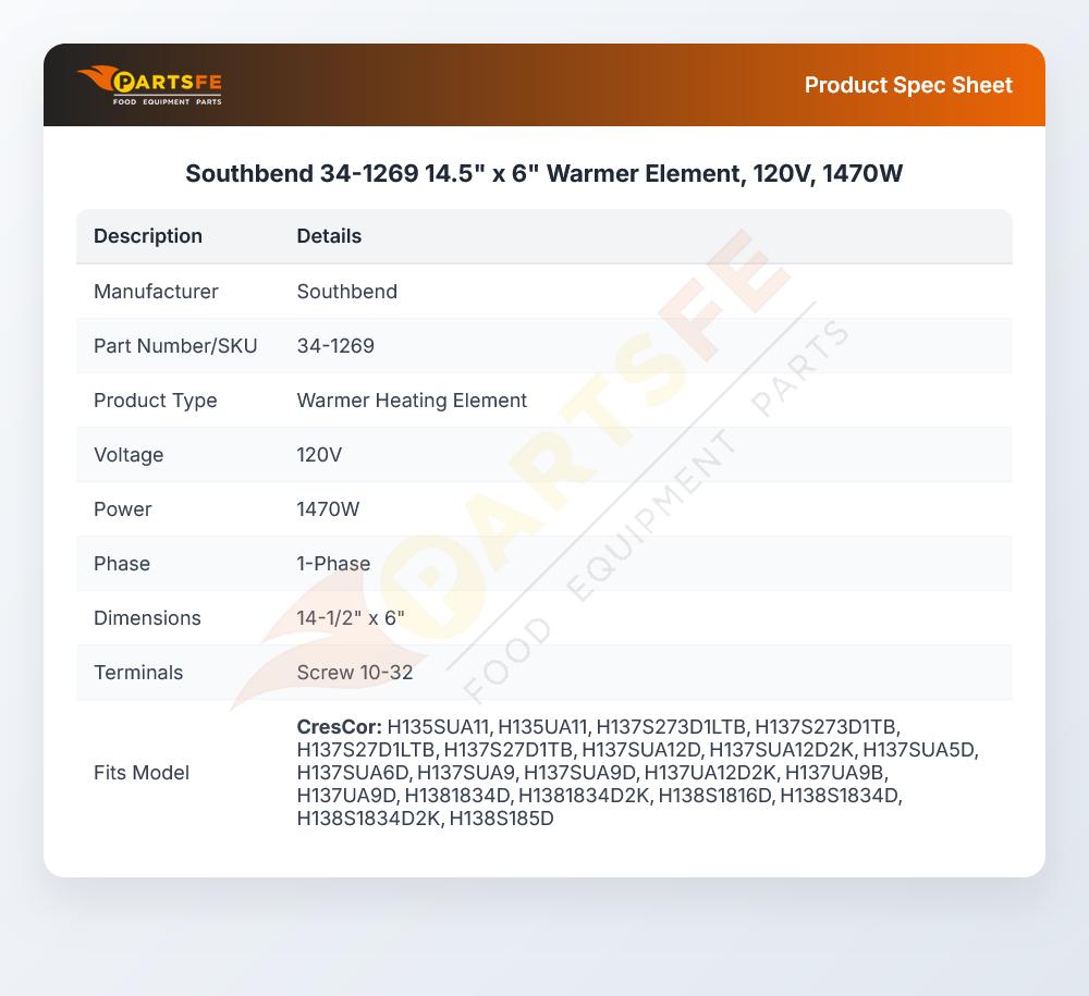 Southbend 34-1269 14.5" x 6" Warmer Element, 120V, 1470W