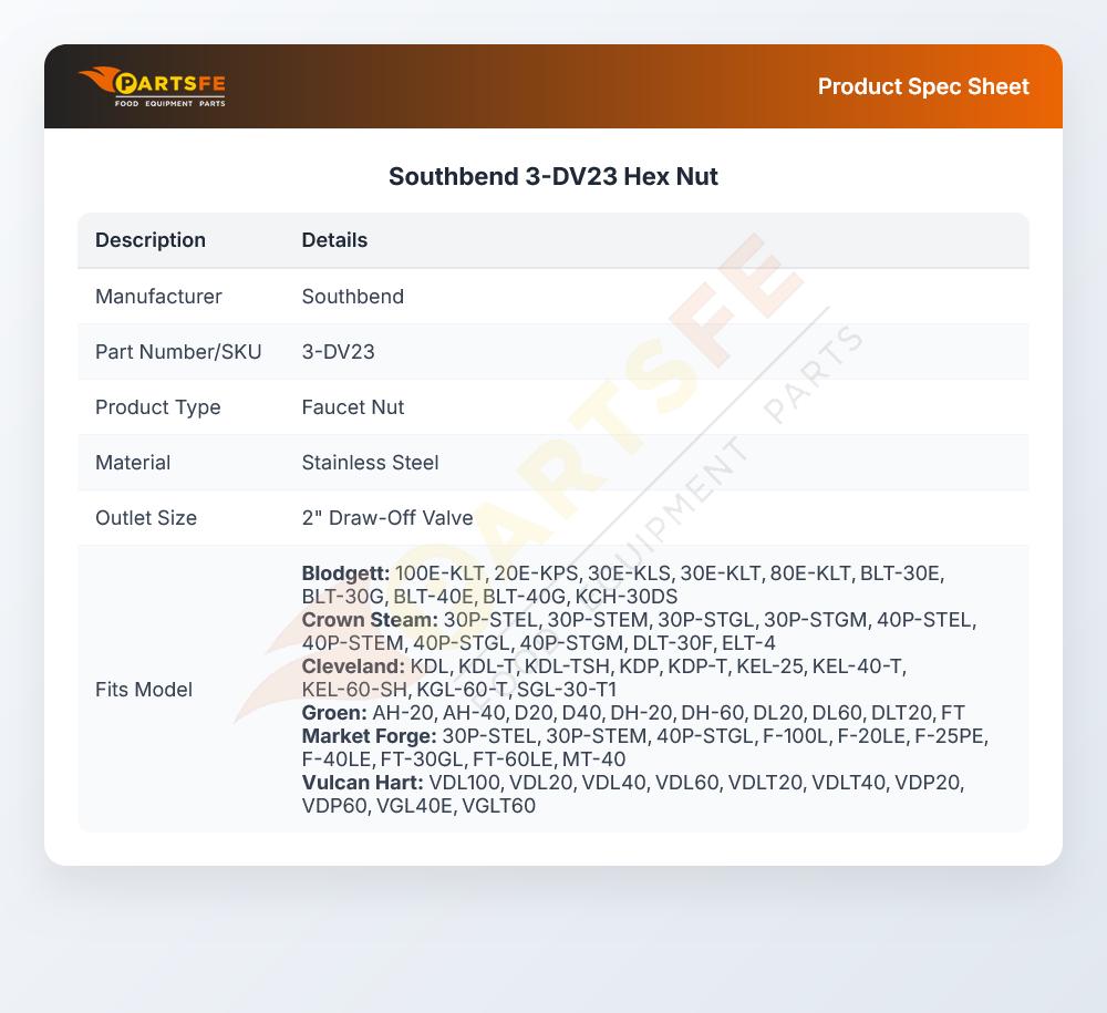 Southbend 3-DV23 Hex Nut