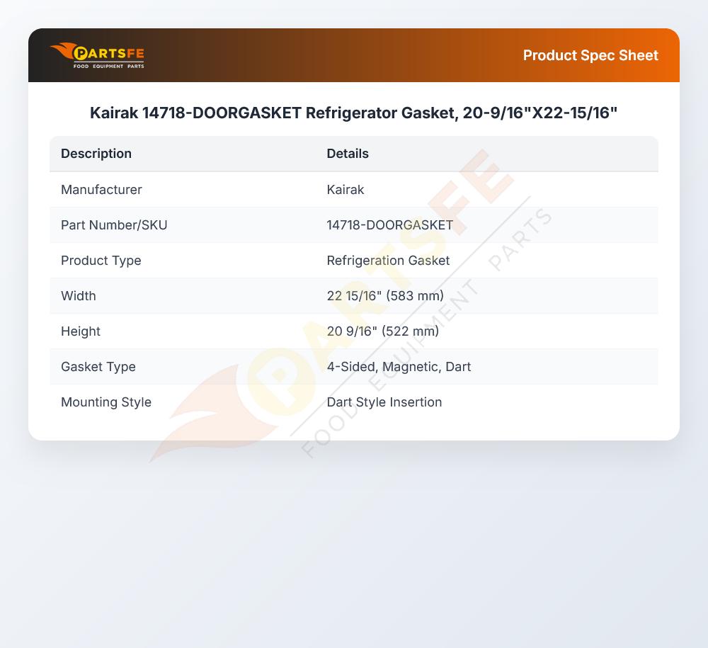 Kairak 14718-DOORGASKET Refrigerator Gasket, 20-9/16"X22-15/16"
