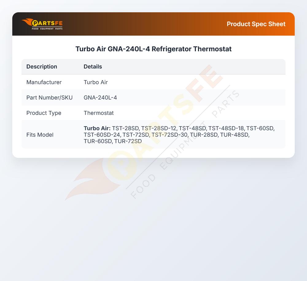 Turbo Air GNA-240L-4 Refrigerator Thermostat