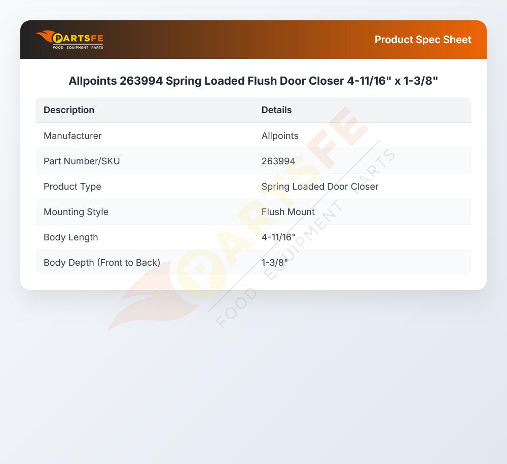 Allpoints 263994 Spring Loaded Flush Door Closer 4-11/16" x 1-3/8"