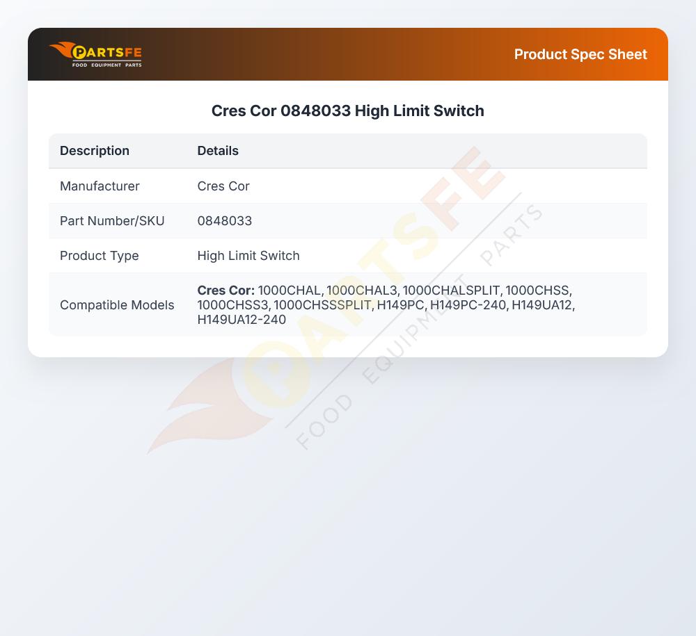 Cres Cor 0848033 High Limit Switch 25A 400&deg;F