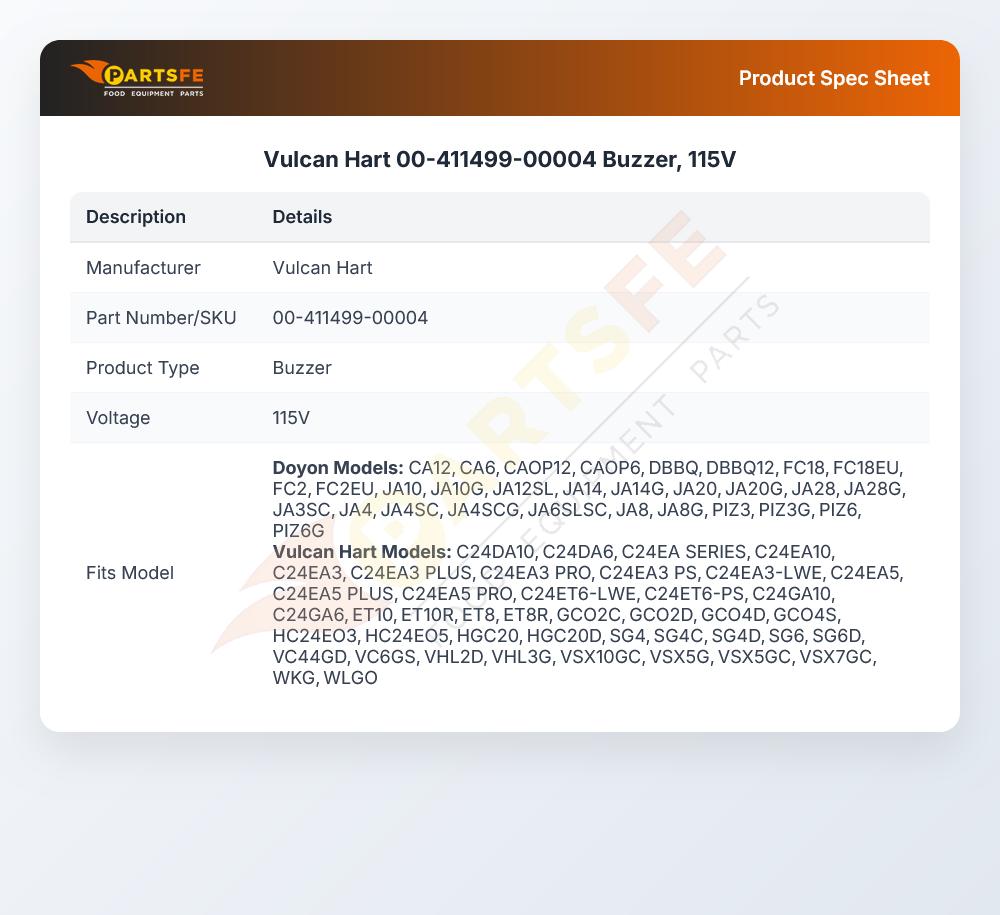 Vulcan Hart 00-411499-00004 Buzzer, 115V