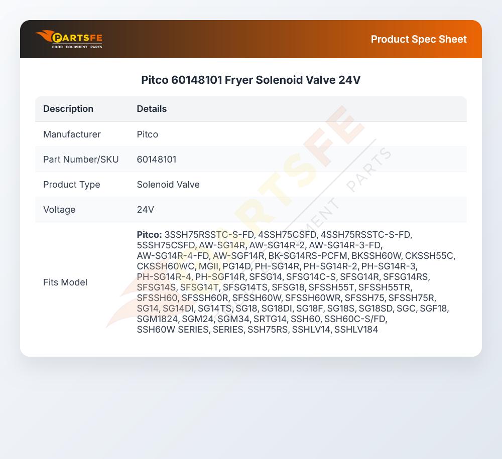 Pitco 60148101 Fryer Solenoid Valve 24V