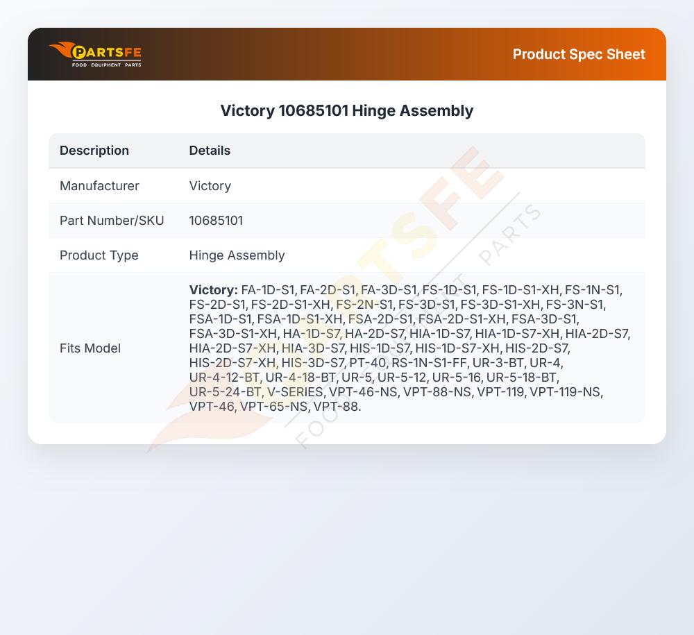 Victory 10685101 Hinge Assembly