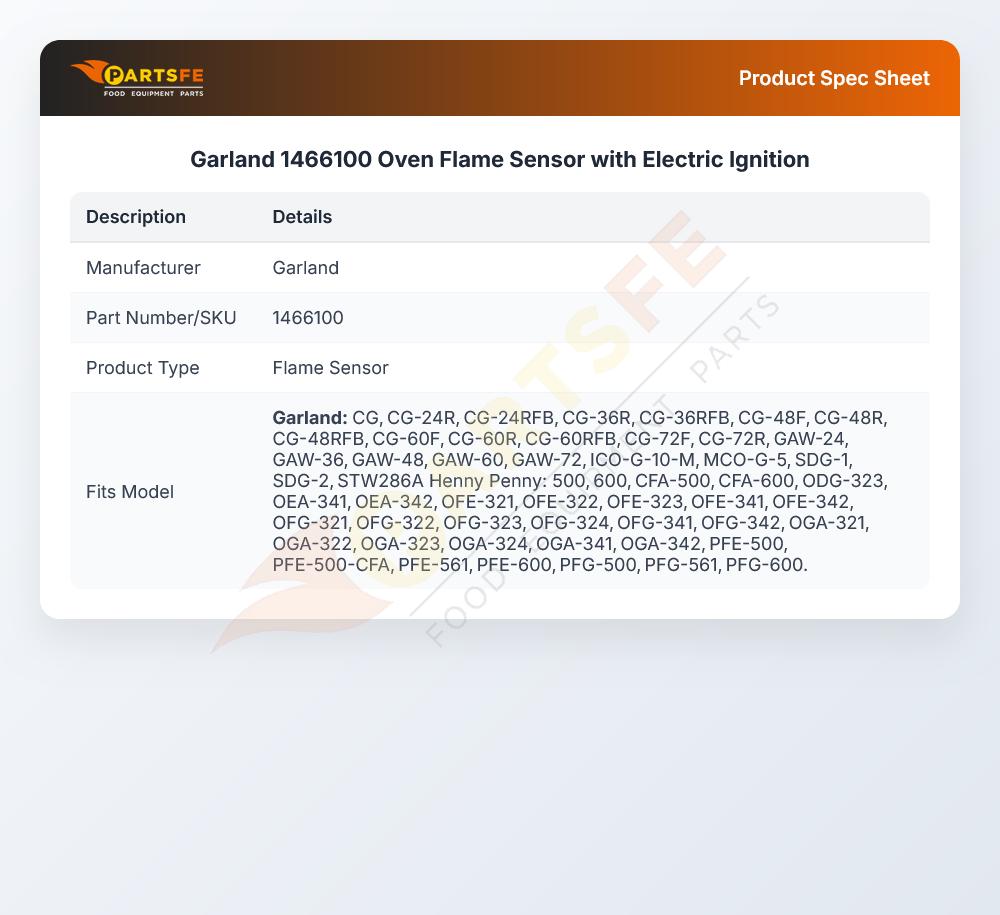 Garland 1466100 Oven Flame Sensor with Electric Ignition