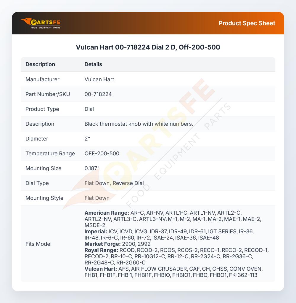 Vulcan Hart 00-718224 Dial 2 D, Off-200-500