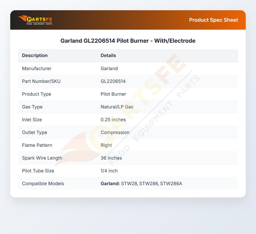 Garland GL2206514 Pilot Burner - With/Electrode