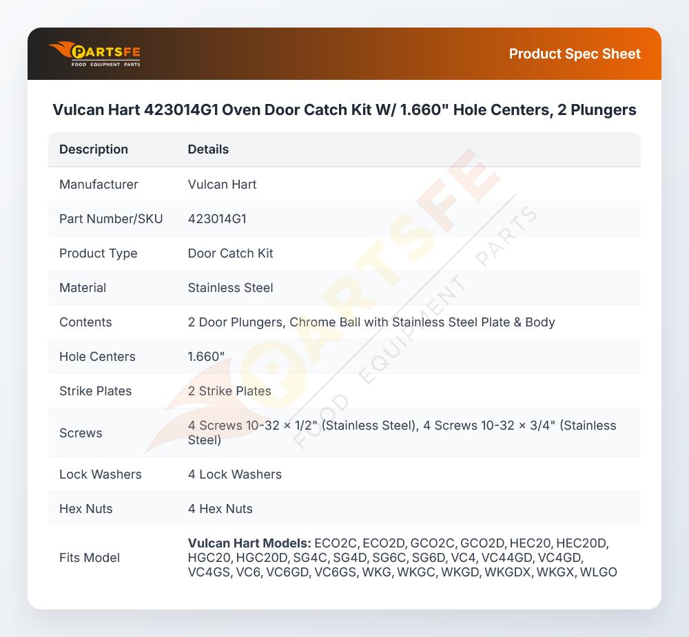 Vulcan Hart 423014G1 Oven Door Kit W/Rollers
