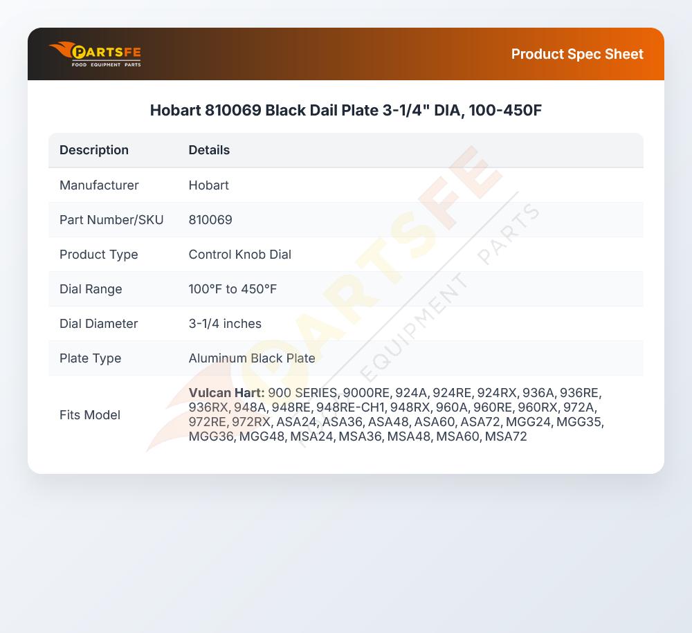 Hobart 810069 Black Dial Plate 3-1/4" DIA 100-450&deg;F