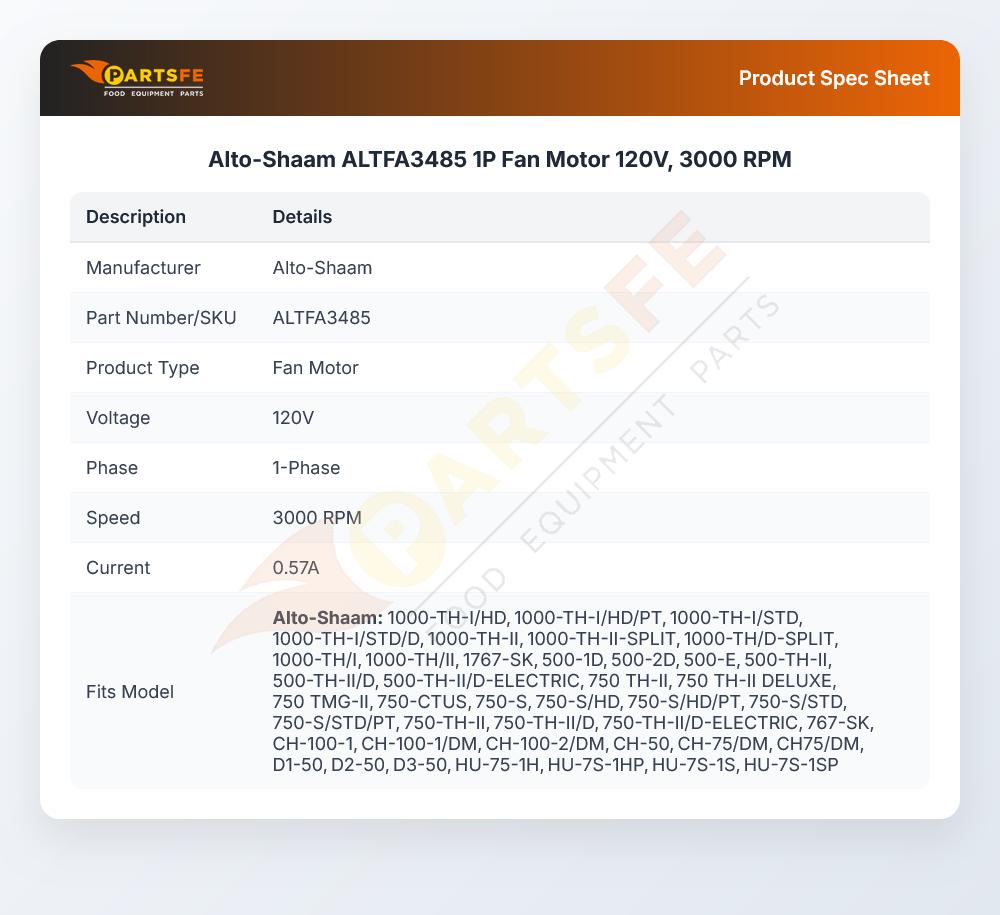 Alto-Shaam ALTFA3485 1P Fan Motor 120V, 3000 RPM