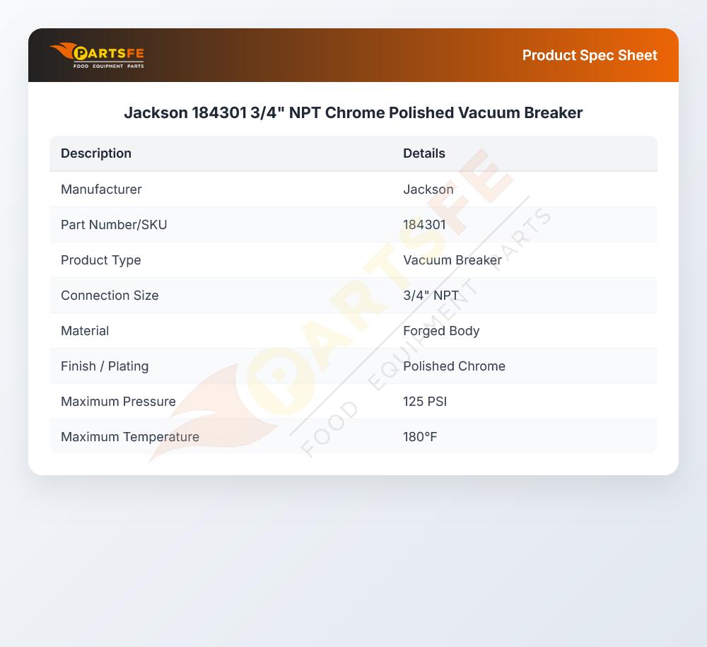 Jackson 184301 Chrome Polished Vacuum Breaker 3/4" NPT