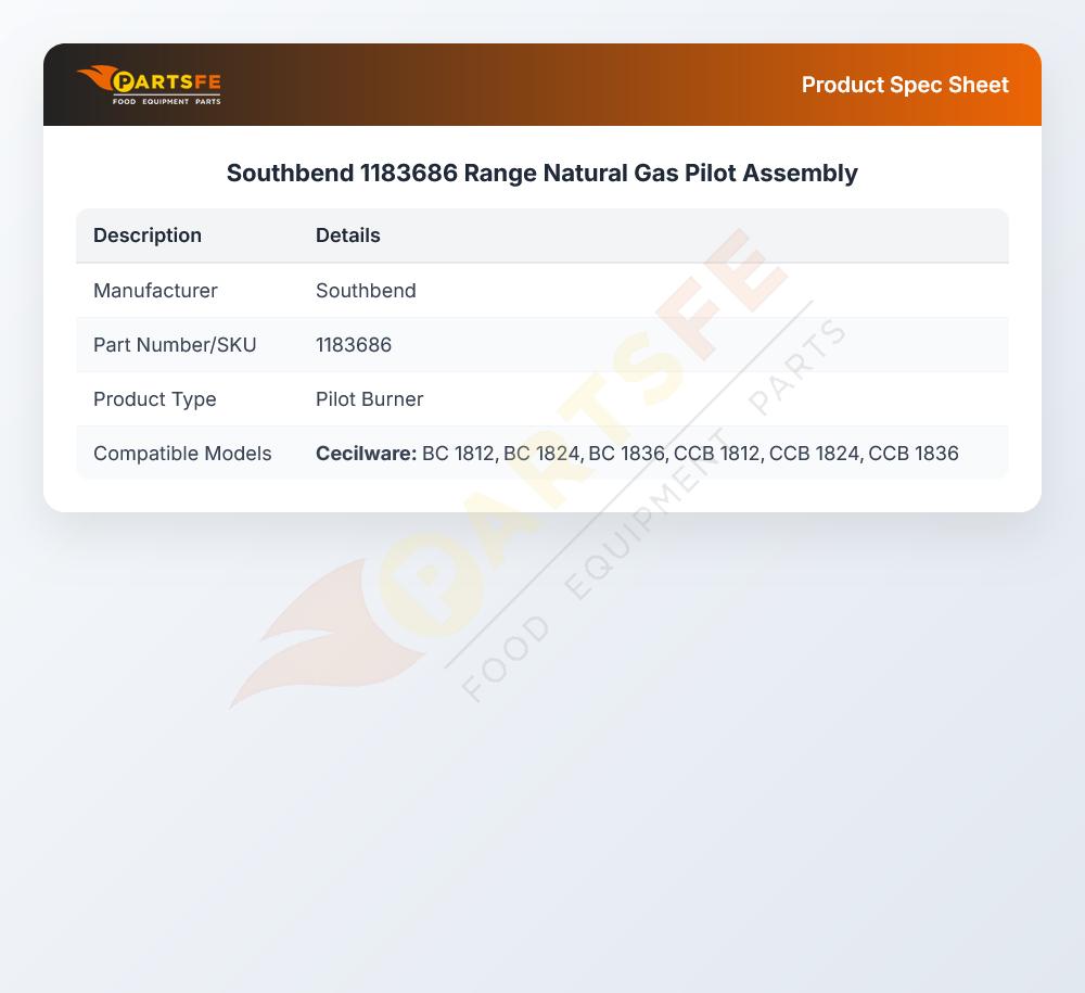 Southbend 1183686 Range Natural Gas Pilot Assembly