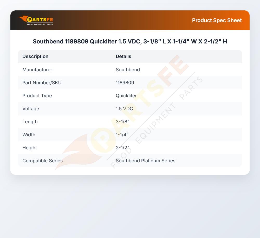 Southbend 1189809 Range Quickliter 3-1/8"L X 1-1/4"W X 2-1/2"H 1.5 VDC