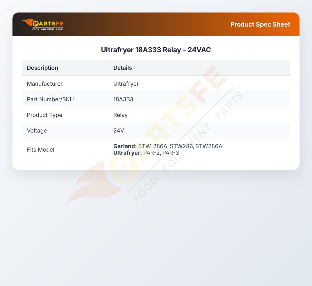 Ultrafryer 18A333 Relay - 24VAC