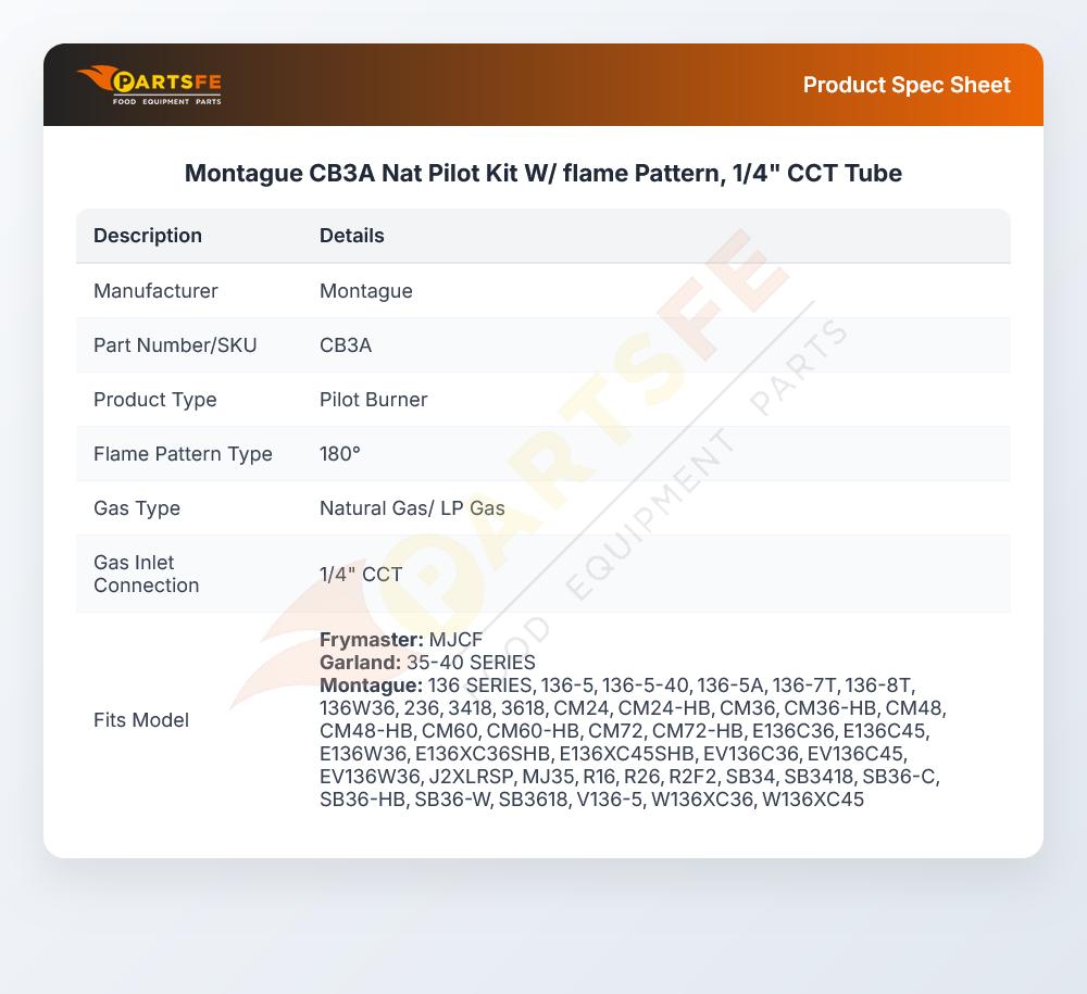Montague CB3A Pilot Kit Natural Gas 1/4" CCT