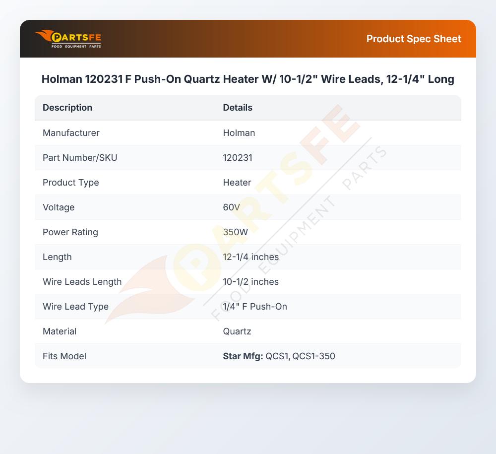 Holman 120231 Quartz Heater Element