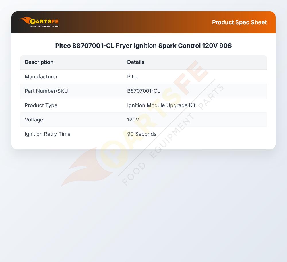 Pitco B8707001-CL Fryer Ignition Spark Control 120V 90S