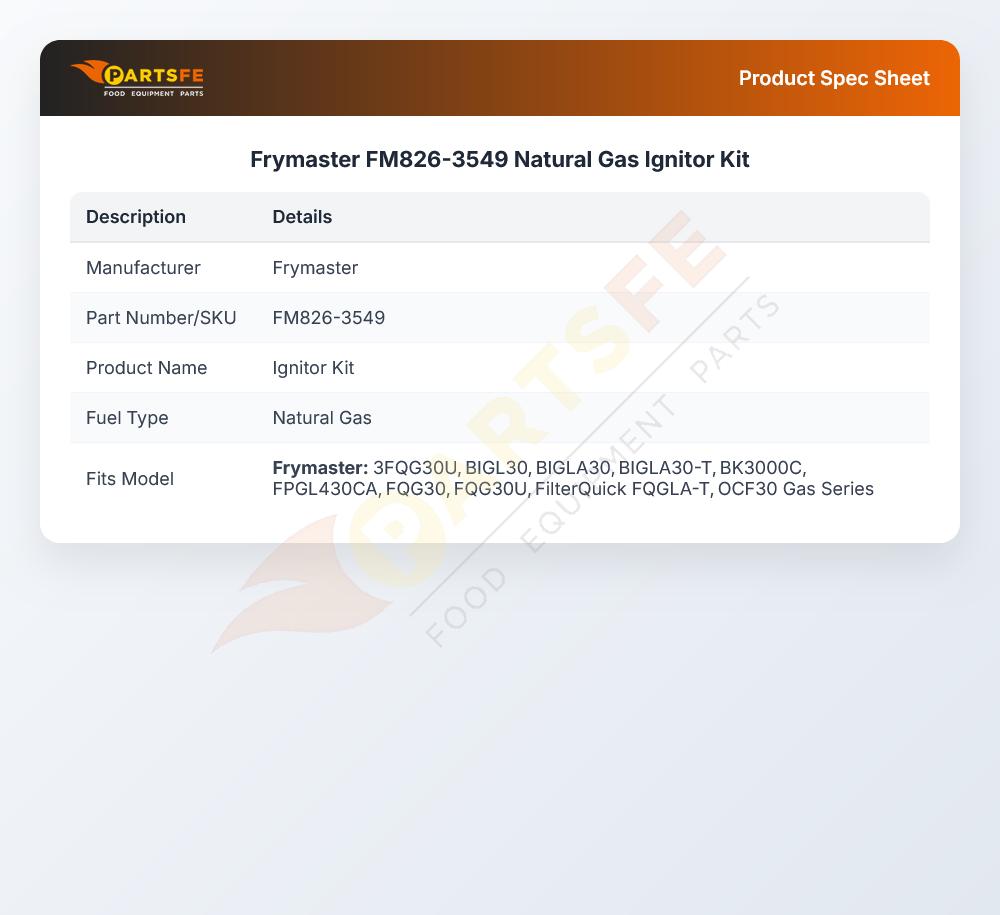 Frymaster FM826-3549 Natural Gas Ignitor Kit