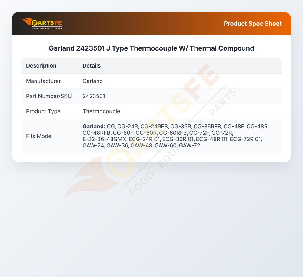 Garland 2423501 Griddle Thermocouple W/Thermal Compound J Type