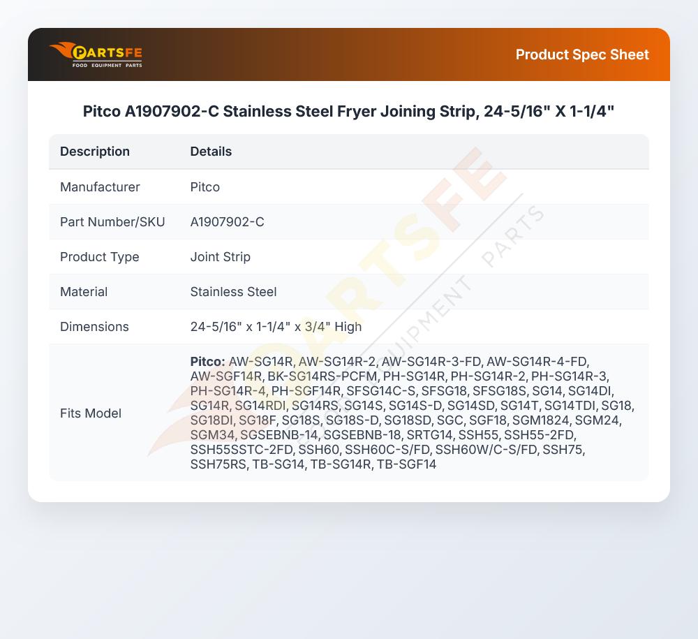 Pitco A1907902-C Fryer Joining Strip 24-5/16" X 1-1/4" SS