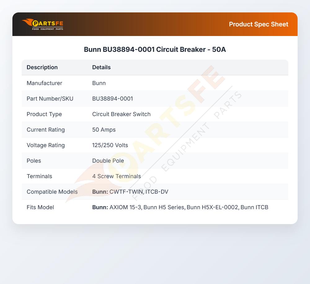 Bunn BU38894-0001 Circuit Breaker - 50A