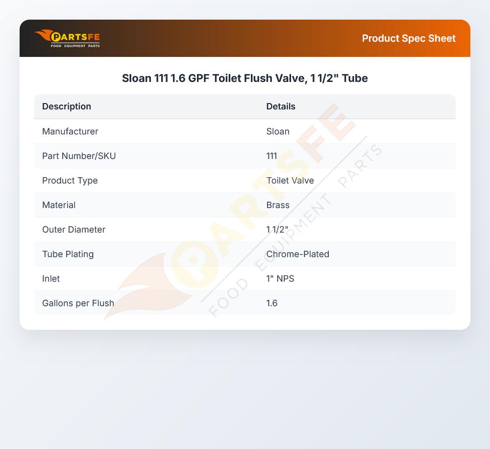 Sloan 111 Toilet Flushometer 1.28 GPF