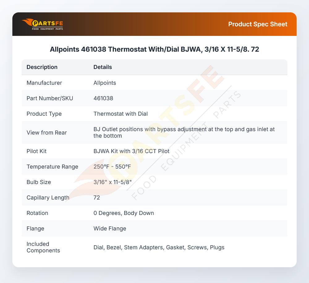 Allpoints 461038 Thermostat With/Dial BJWA, 3/16 X 11-5/8. 72