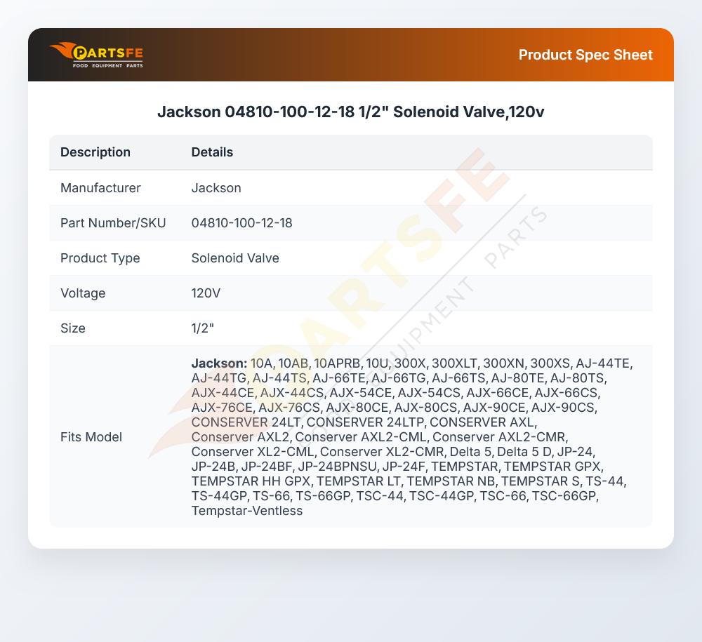 Jackson 04810-100-12-18 Solenoid Valve 1/2" 120V