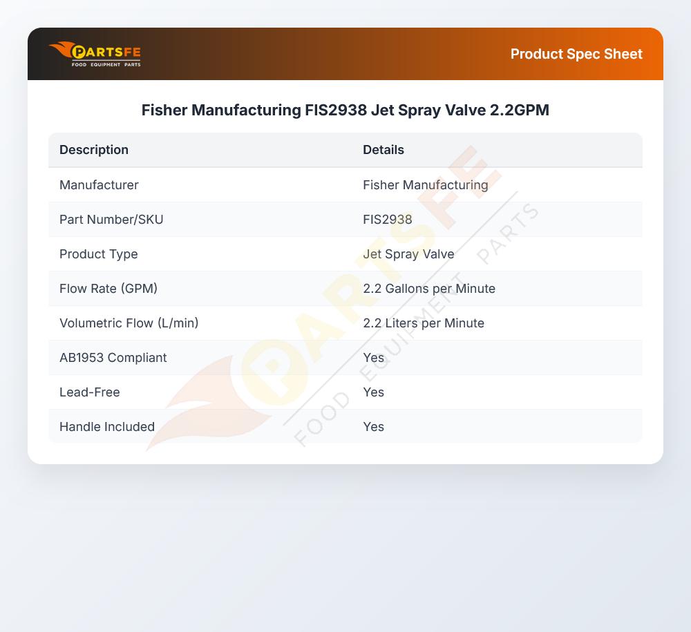 Fisher Manufacturing FIS2938 Jet Spray Valve 2.2GPM