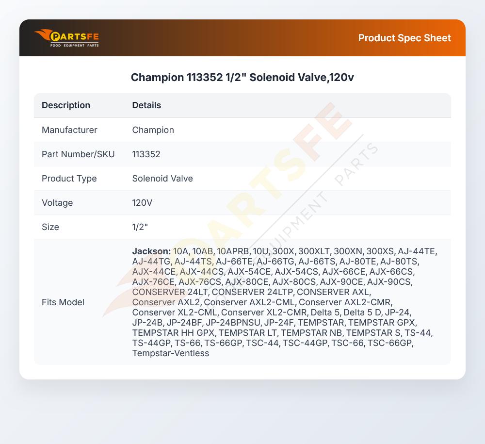 Champion 113352 Solenoid Valve 1/2" 120V