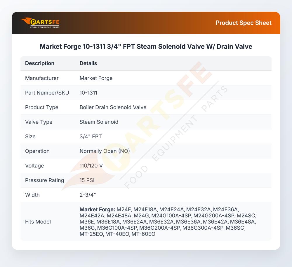 Market Forge 10-1311 3/4" FPT Steam Solenoid Valve W/ Drain Valve