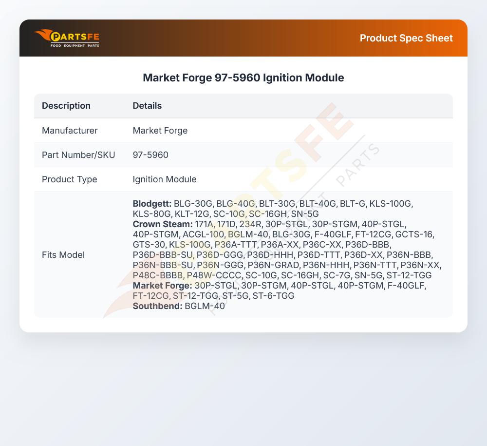 Market Forge 97-5960 Ignition Module